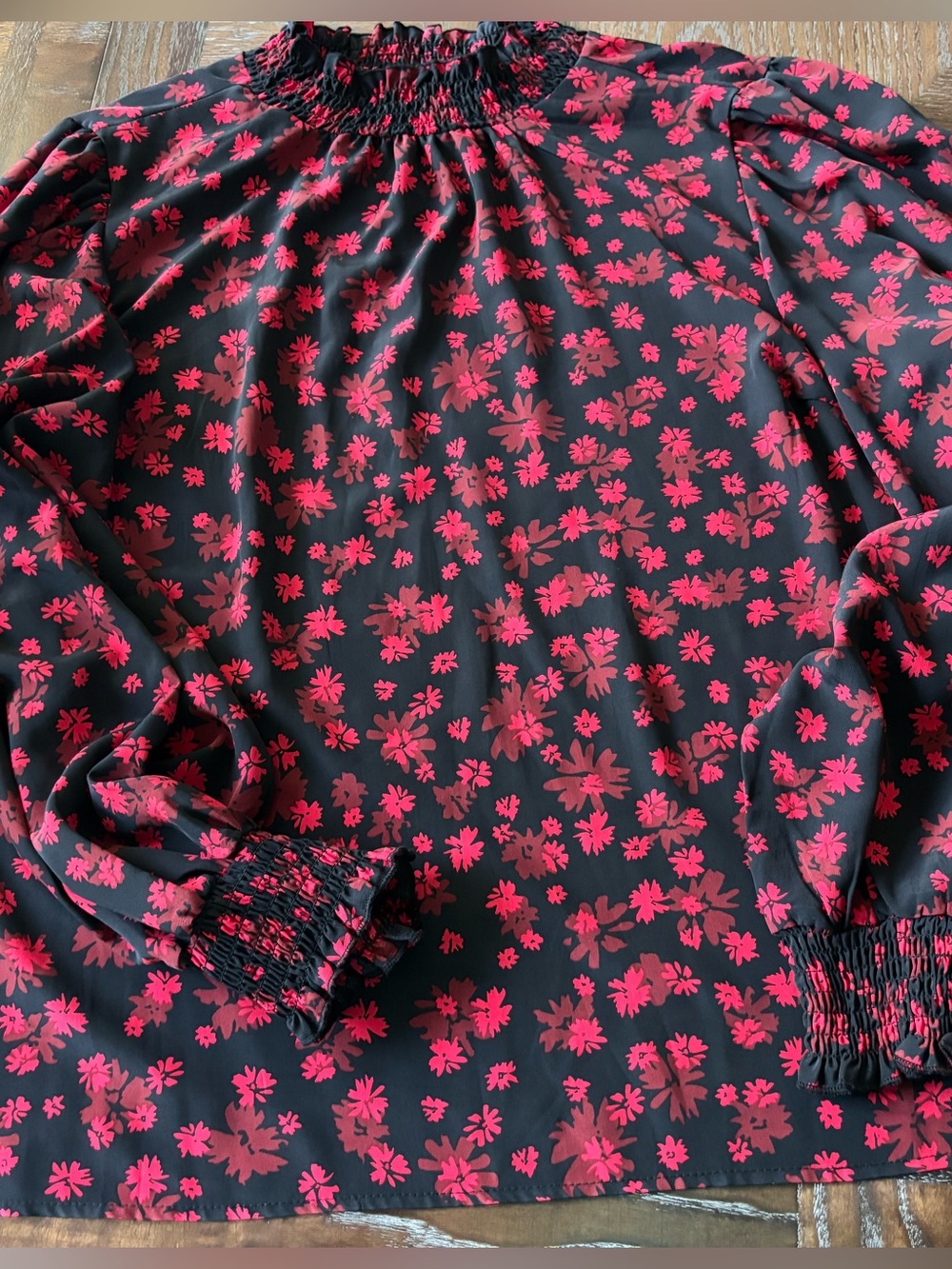Sanctuary Black Blouse with Bright Red Floral Print